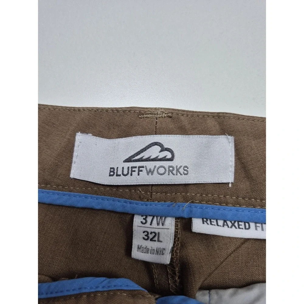 Bluffworks Pants Mens 37x31 Brown Relaxed Fit Chino Travel Casual Work NYC